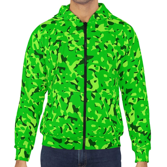 Out Of Sight - Green Neon Camo Hoodie (Zip-up)